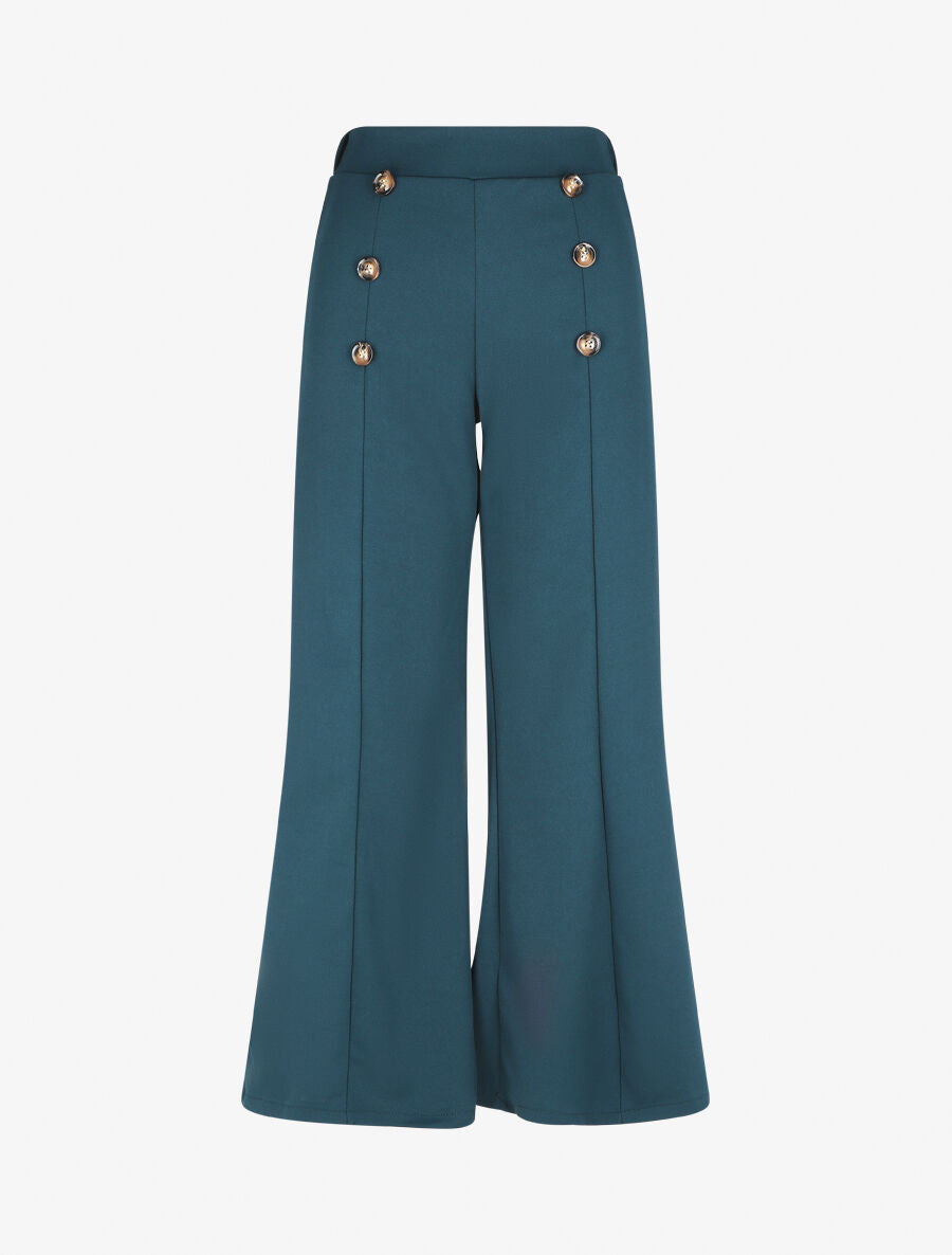 Pantalon à pont ample taille haute - Bleu canard - 4