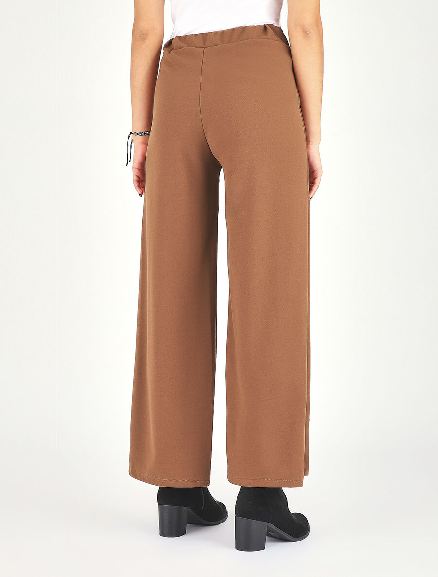 Pantalon ample taille haute élastiquée - Camel - 5