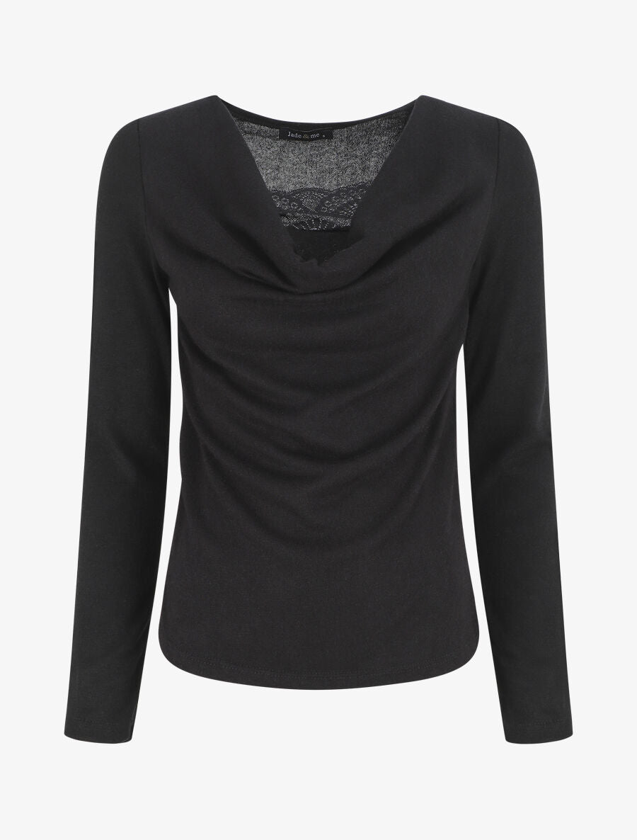 Pull ajusté manche longues col bénitier - Noir - 1