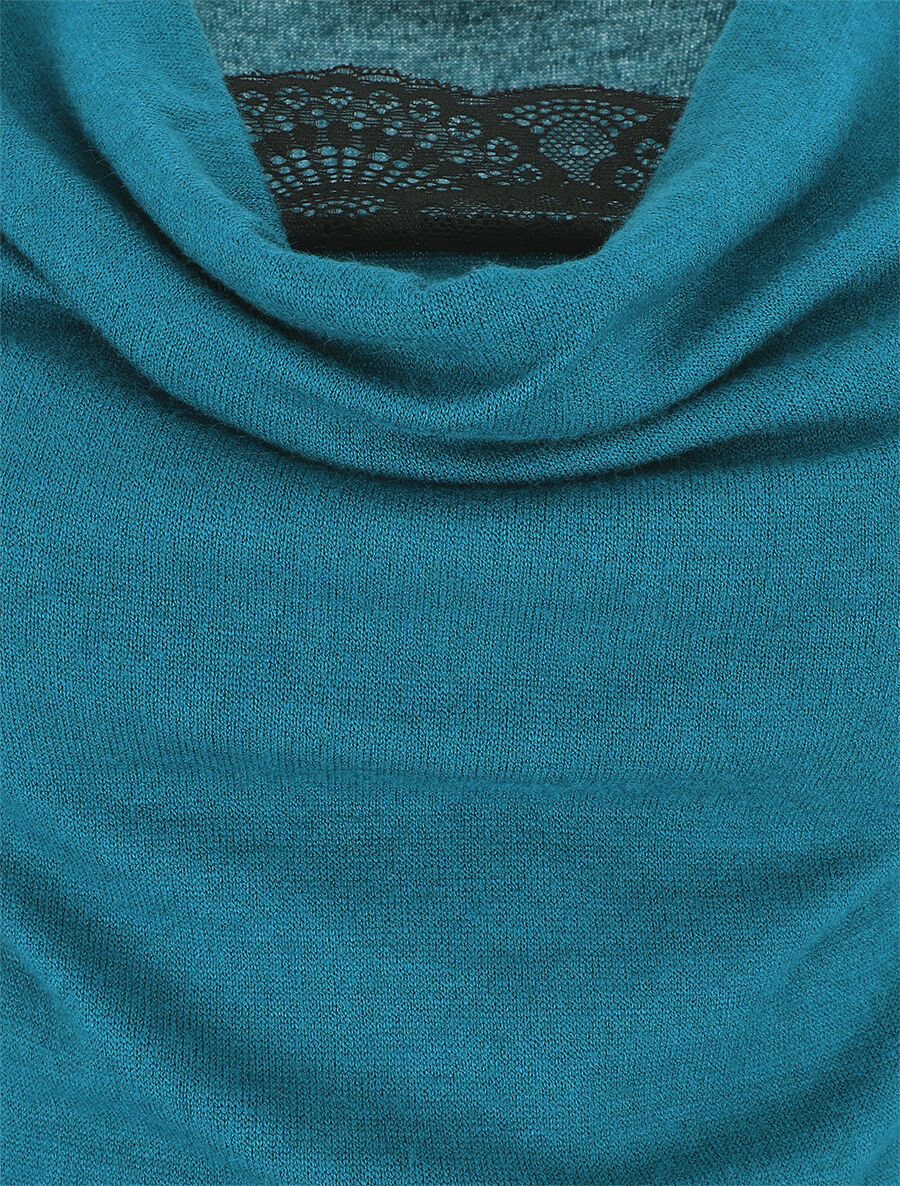 Pull ajusté manche longues col bénitier - Bleu canard - 3