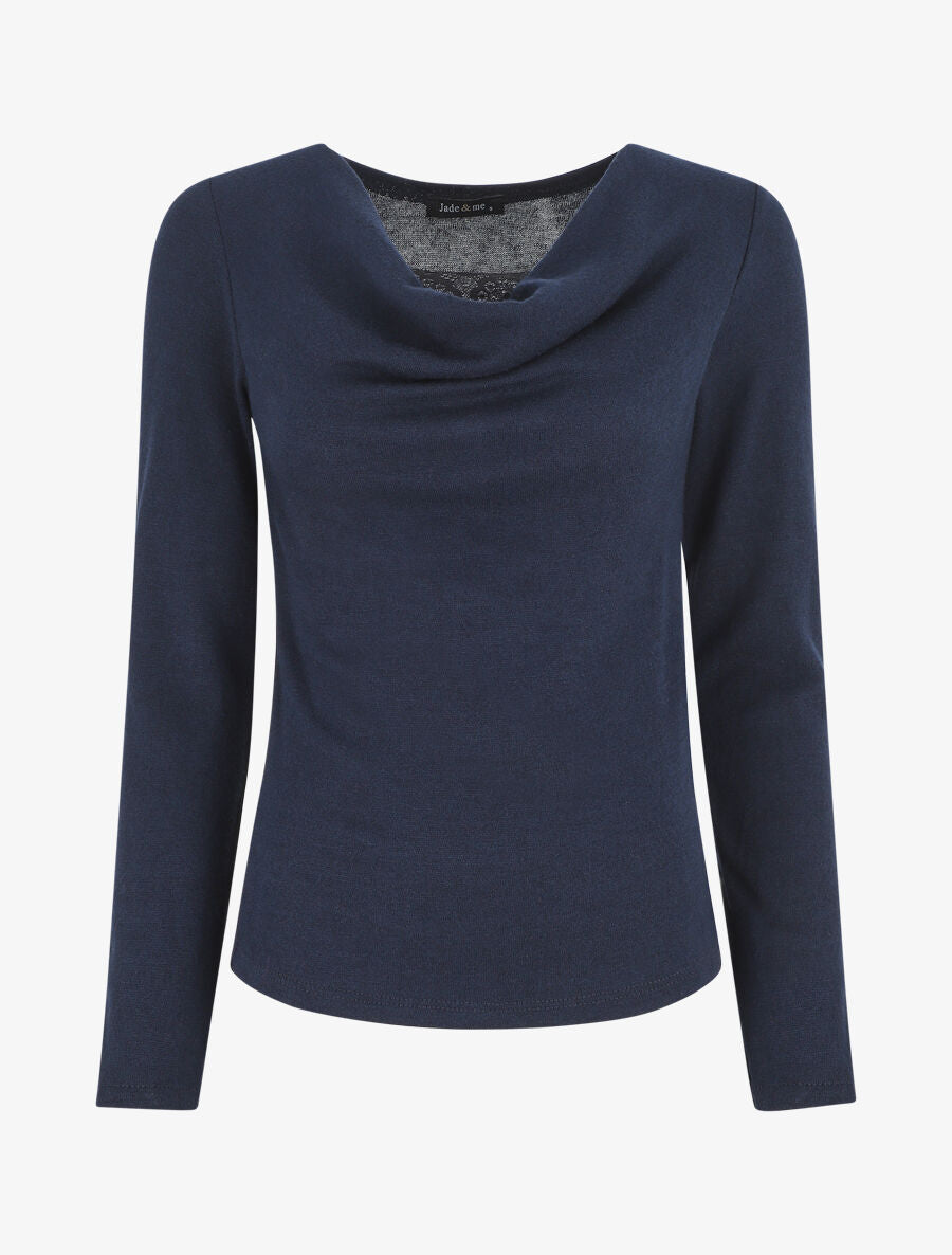 Pull ajusté manche longues col bénitier - Marine - 1