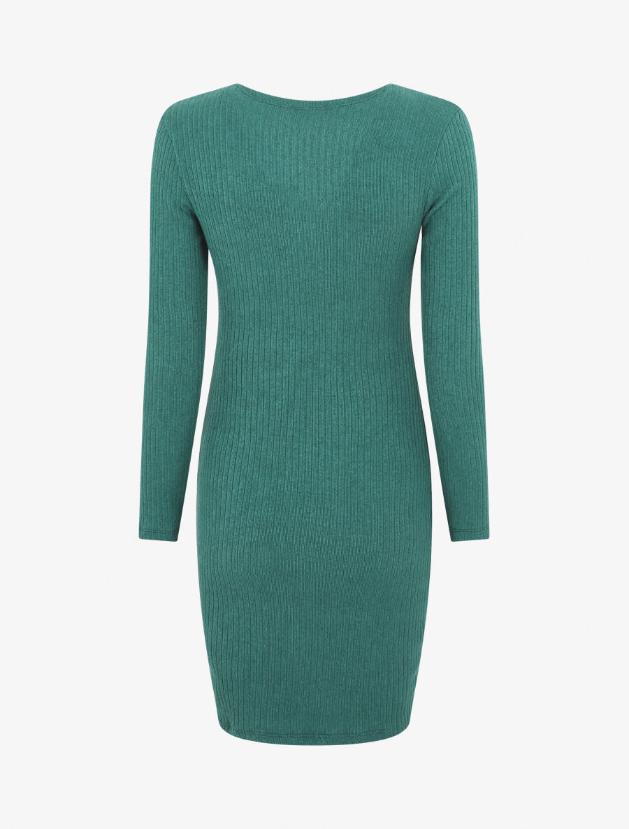 Robe pull droite col V en dentelle - Vert - 2