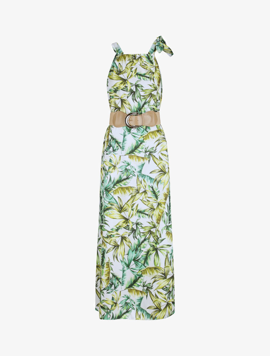 Robe longue à imprimé feuilles tropicales - Blanc - 1