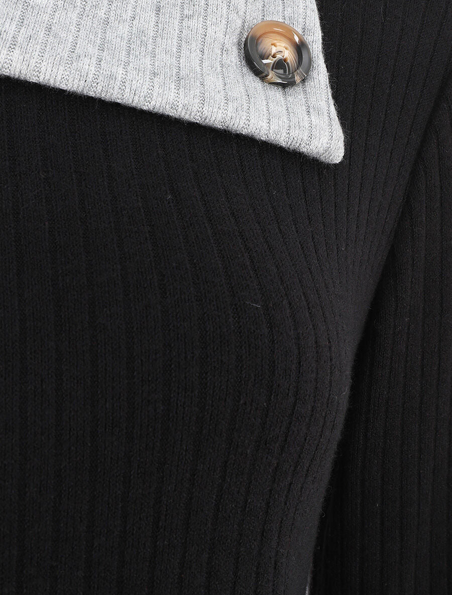 Pull côtelé droit col asymétrique - Noir/gris - 3