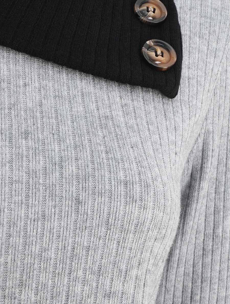 Pull côtelé droit col asymétrique - Gris/noir - 3