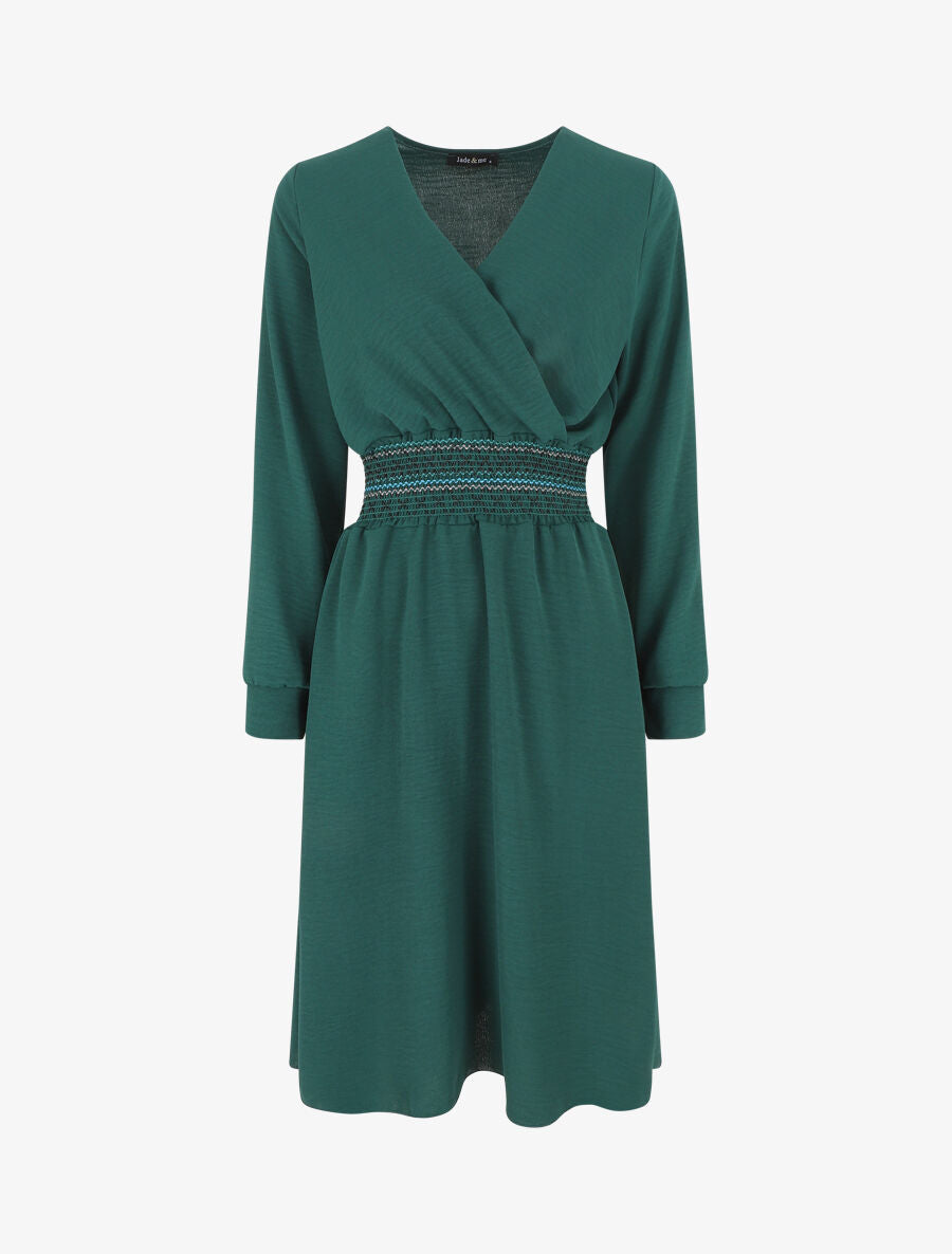 Robe unie à bande élastiquée - Vert sapin - 1