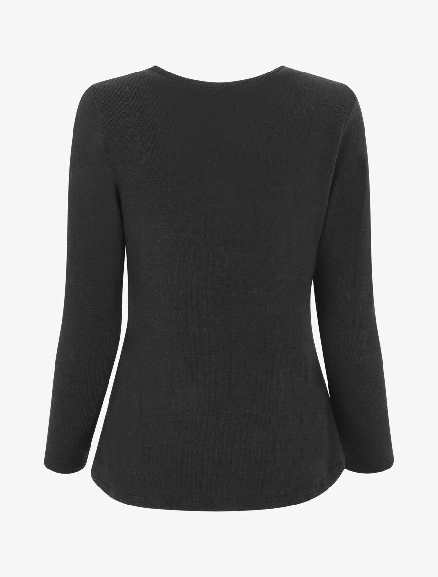 Pull droit uni col V contrastant - Noir - 2