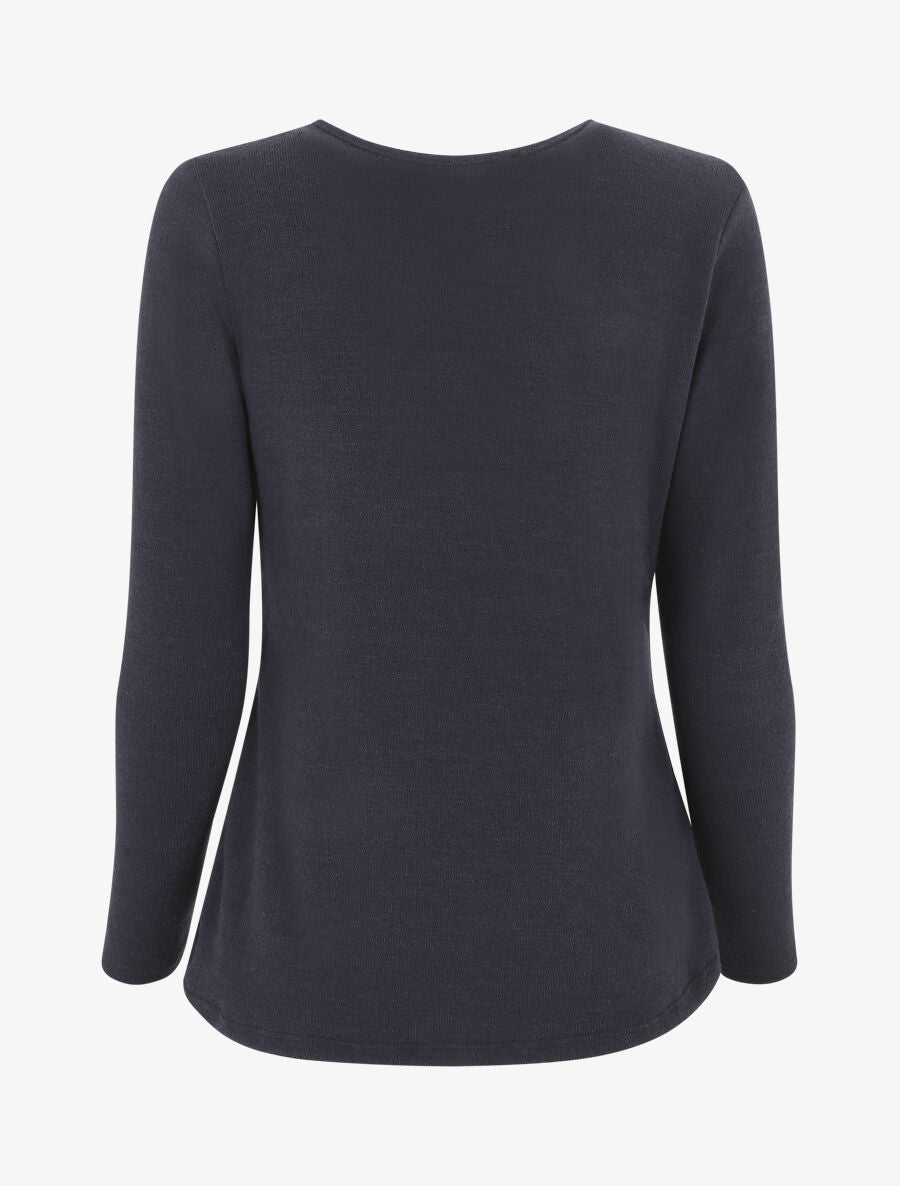 Pull droit uni col V contrastant - Marine - 2