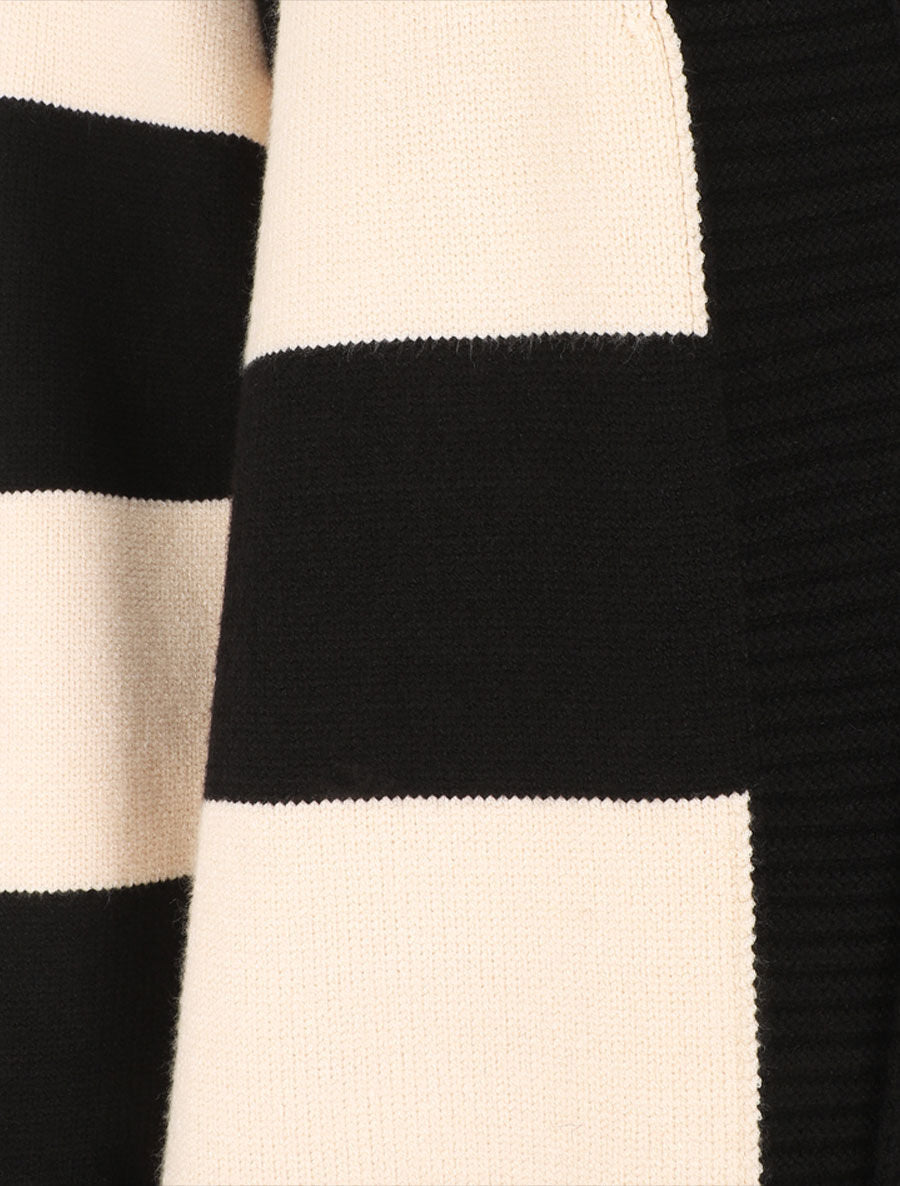 Gilet long rayé coupe droite - Noir - 3