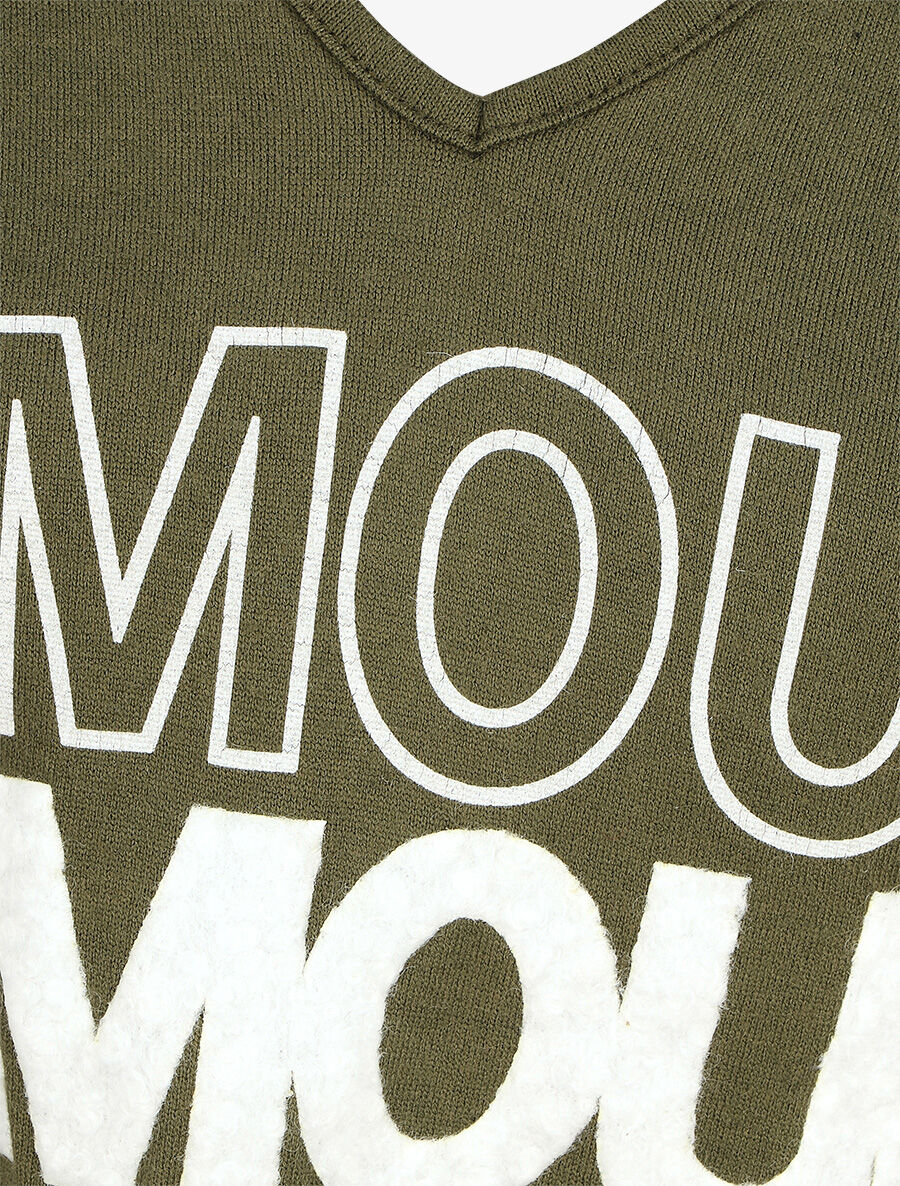 Pull droit inscription AMOUR - Kaki - 3