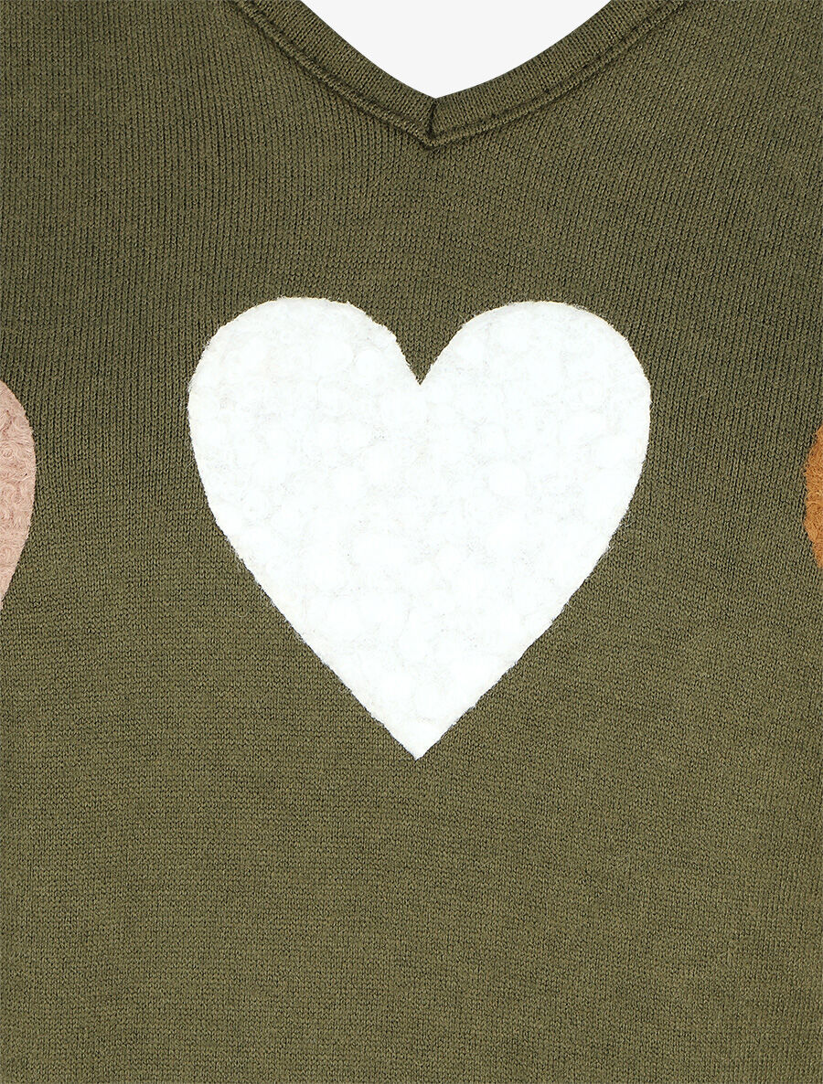 Pull droit motif coeur LIVE LOVE - Kaki - 3