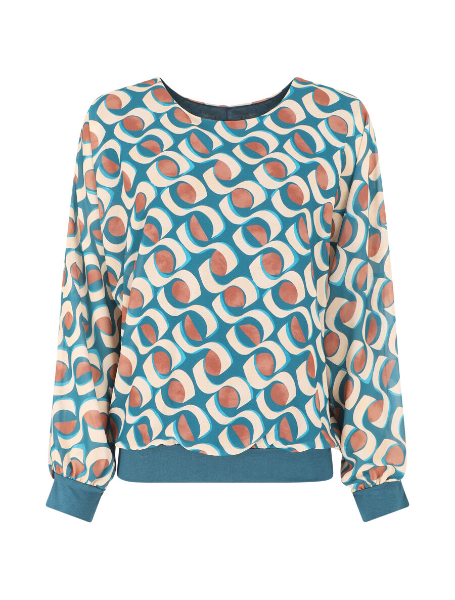 Blouse en voile imprimé graphique - Bleu canard - 1