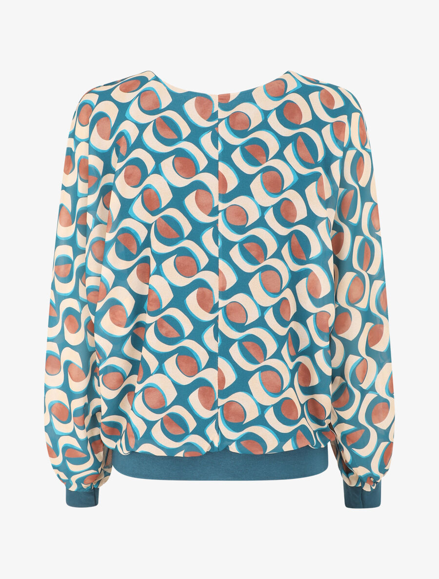 Blouse en voile imprimé graphique - Bleu canard - 2