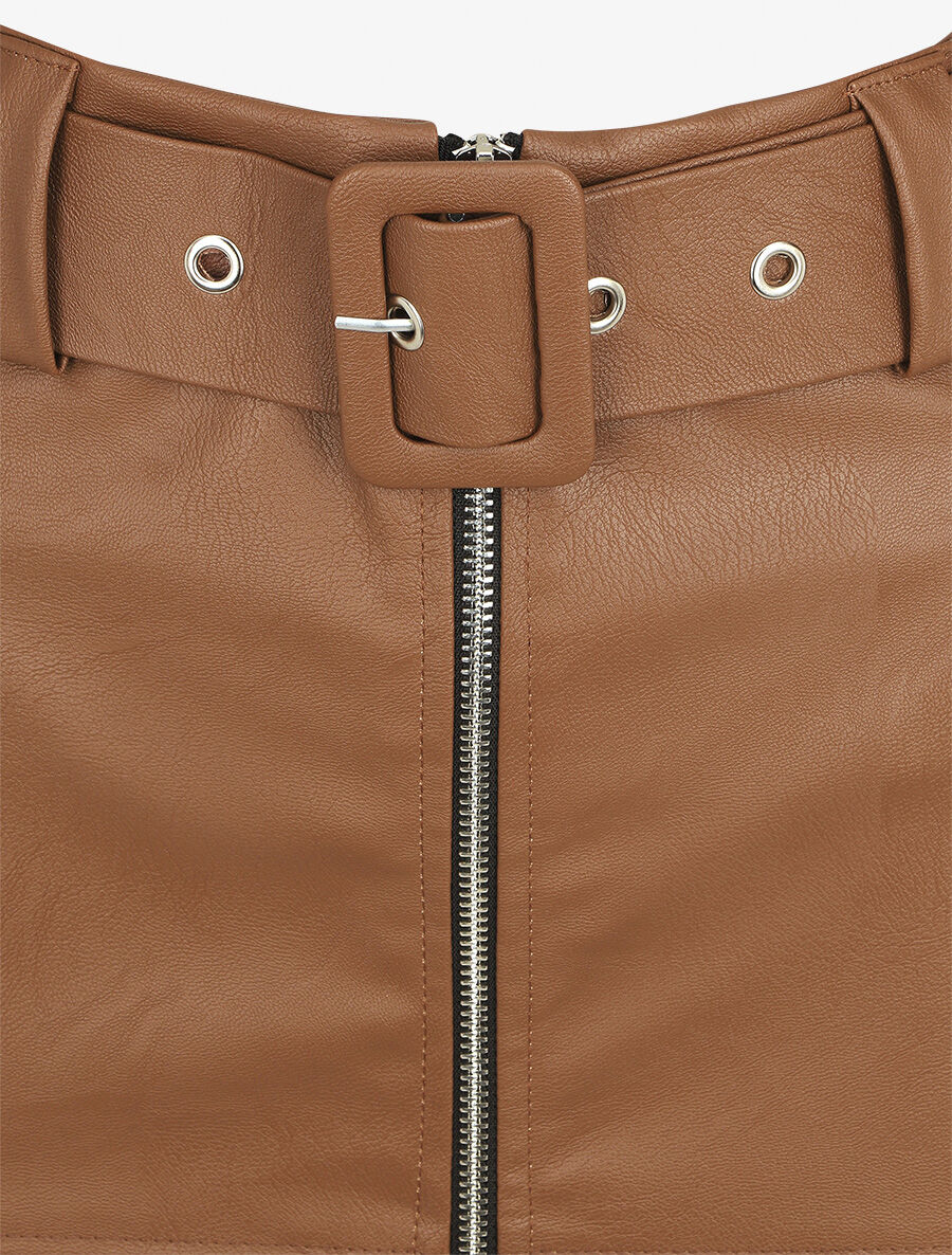 Jupe ajustée taille haute en simili - Marron - 3