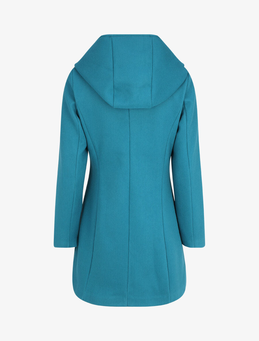 Manteau droit long à capuche - Bleu canard - 2