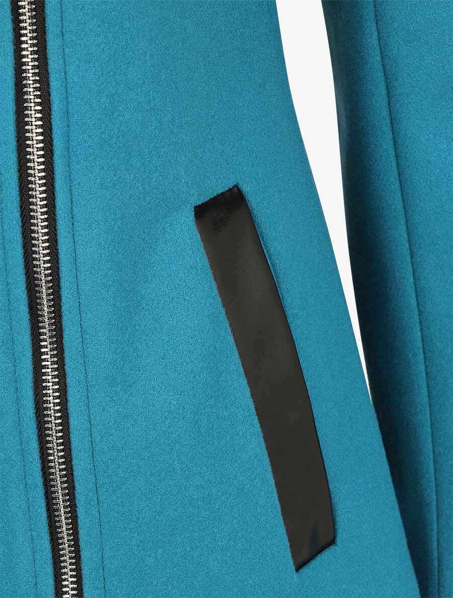 Manteau droit long à capuche - Bleu canard - 3