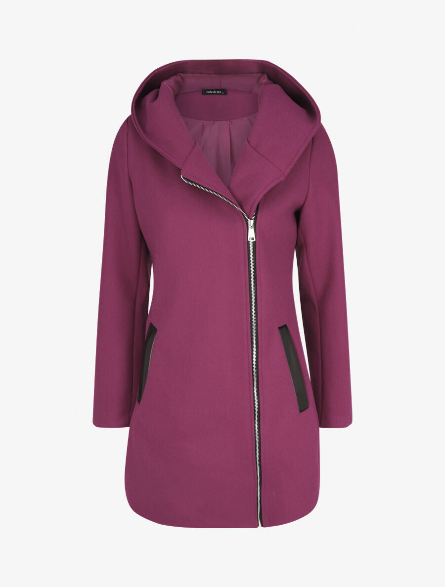 Manteau droit long à capuche - Violine - 4