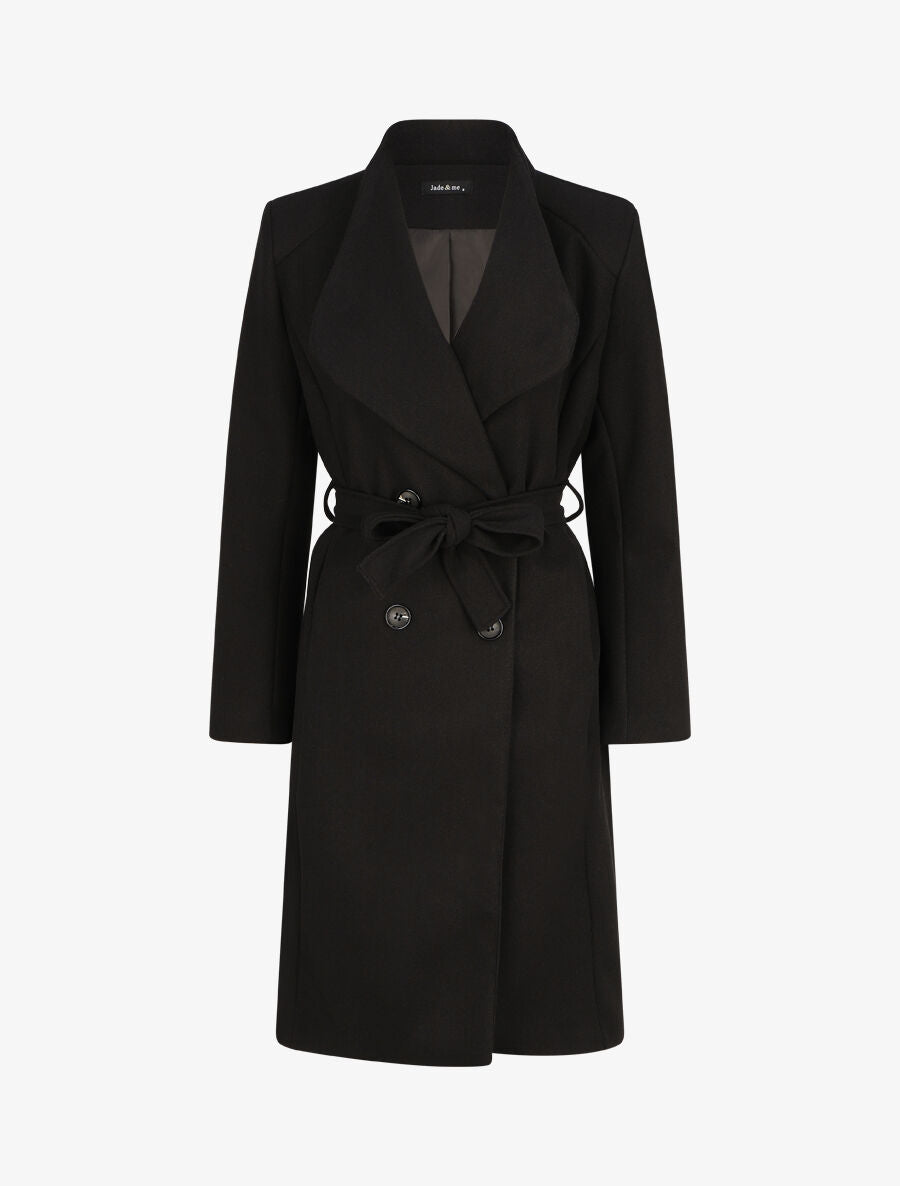 Manteau long croisé coupe droite - Noir - 4