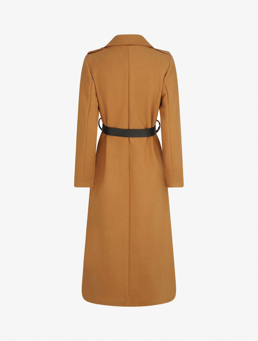 Manteau long droit à ceinture - Camel - 2