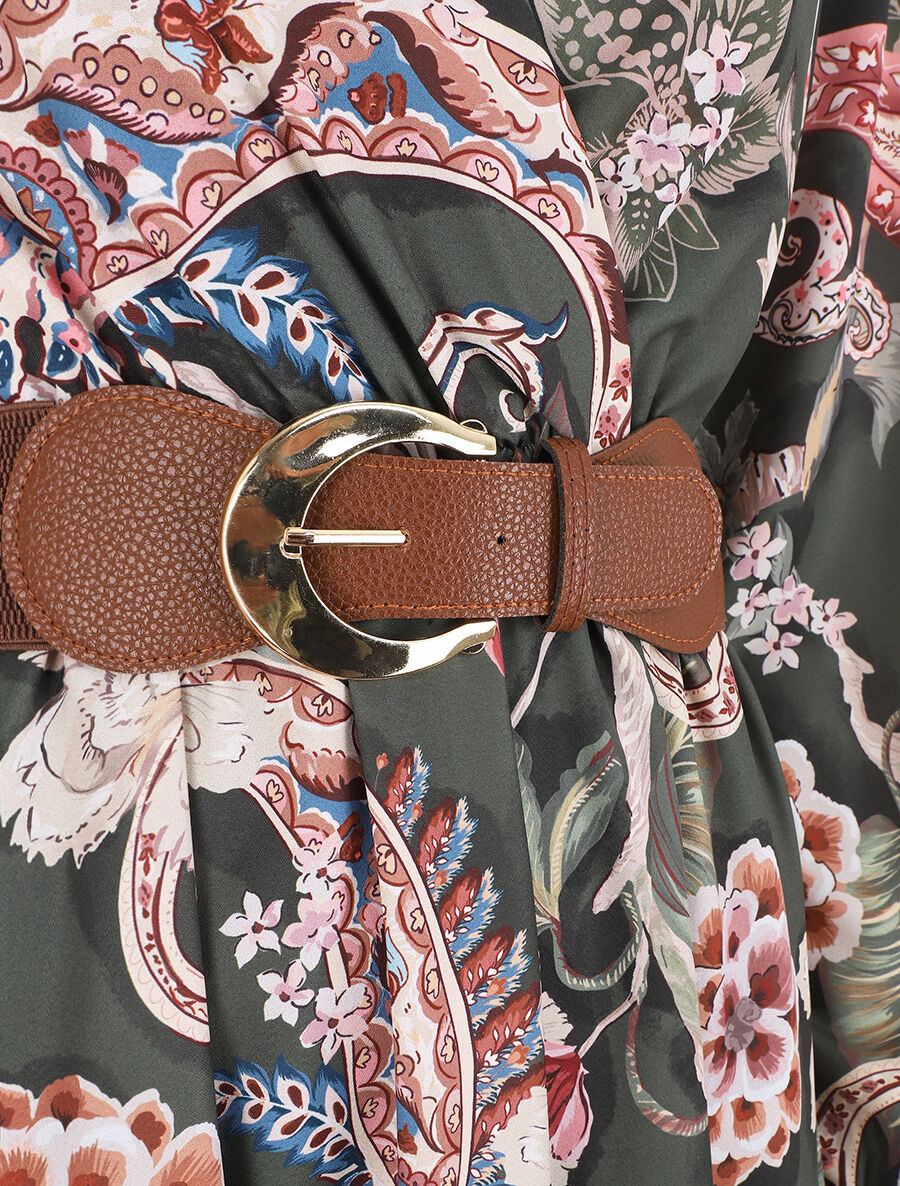 Robe évasée imprimé fleuri - Kaki - 3