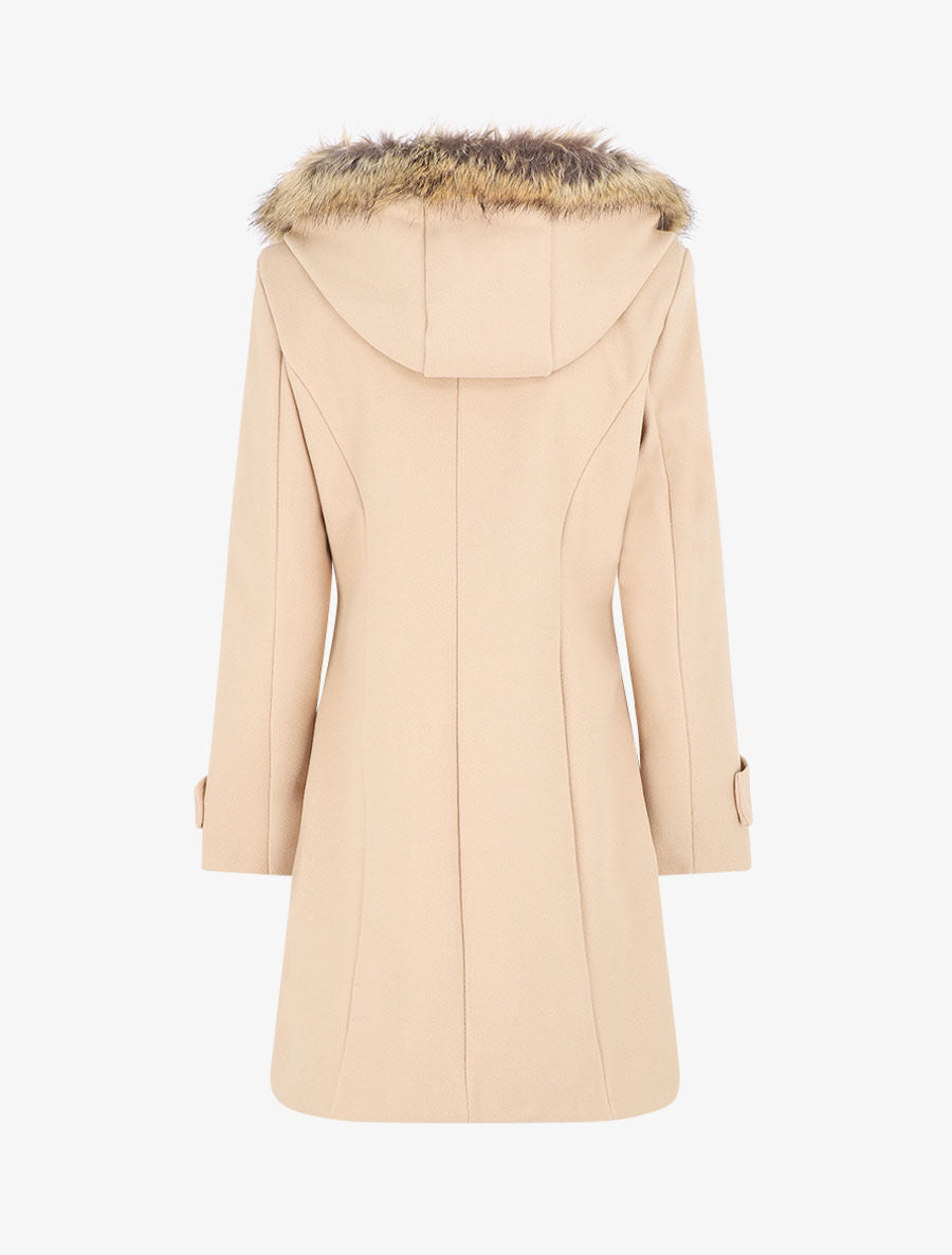 Manteau zippé à capuche fausse fourrure - Beige - 2