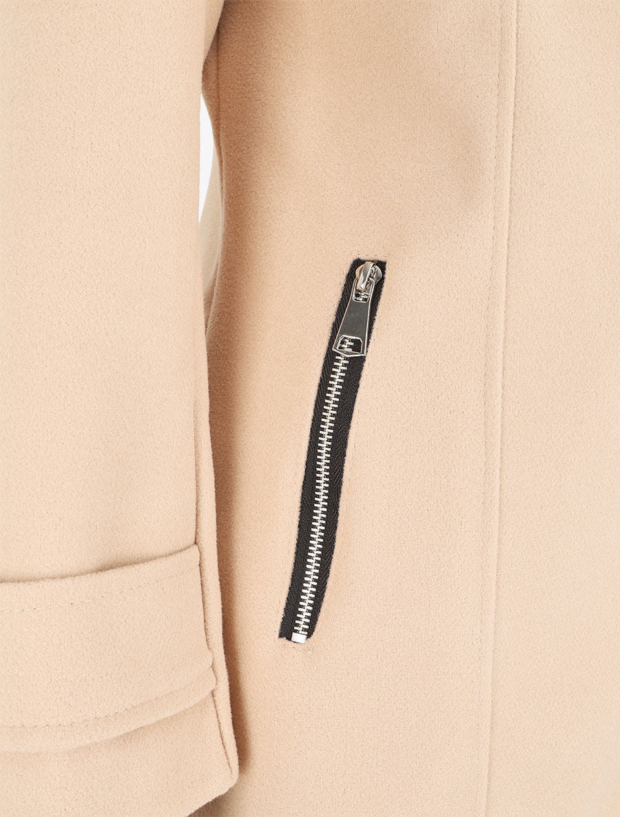 Manteau zippé à capuche fausse fourrure - Beige - 3
