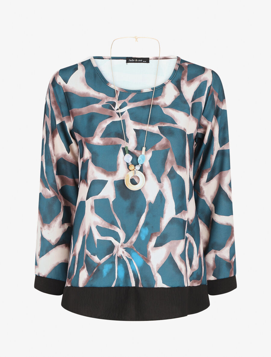 Blouse ample à imprimé graphique - Bleu canard - 1