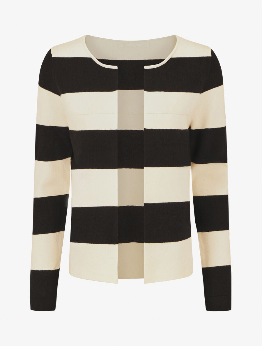 Gilet ouvert à rayures coupe droite - Écru - 1