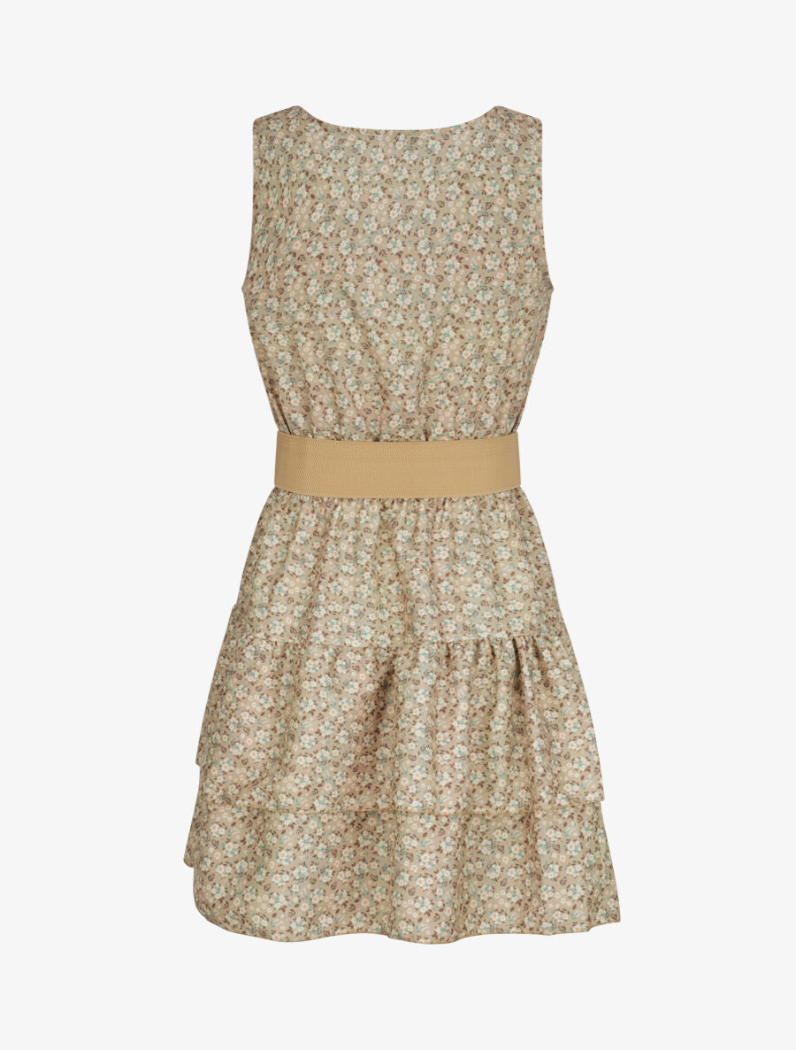 Robe patineuse courte à volants imprimé fleuri - Taupe - 2