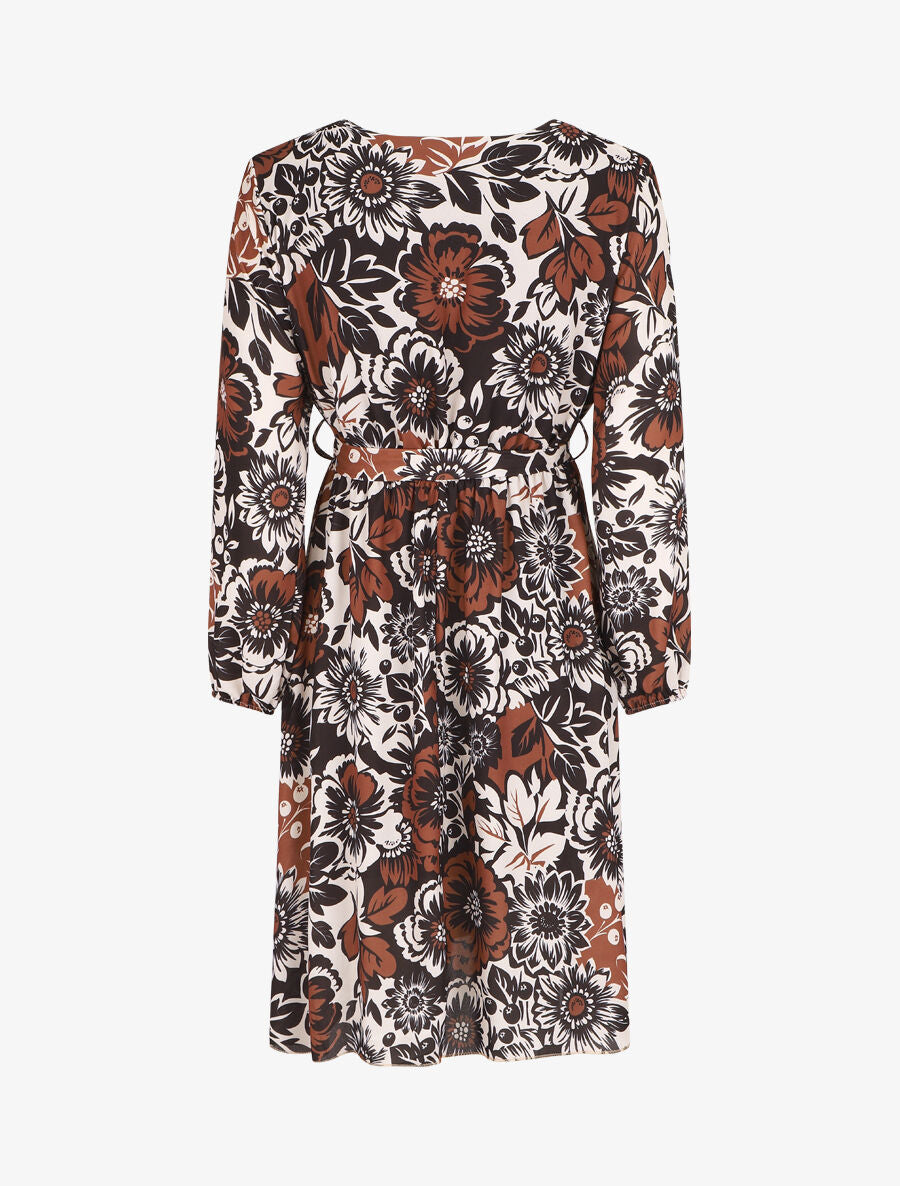 Robe mi-longue fleuri coupe évasée - Noir - 2