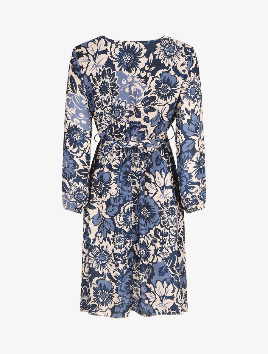 Robe mi-longue fleuri coupe évasée - Marine - 2