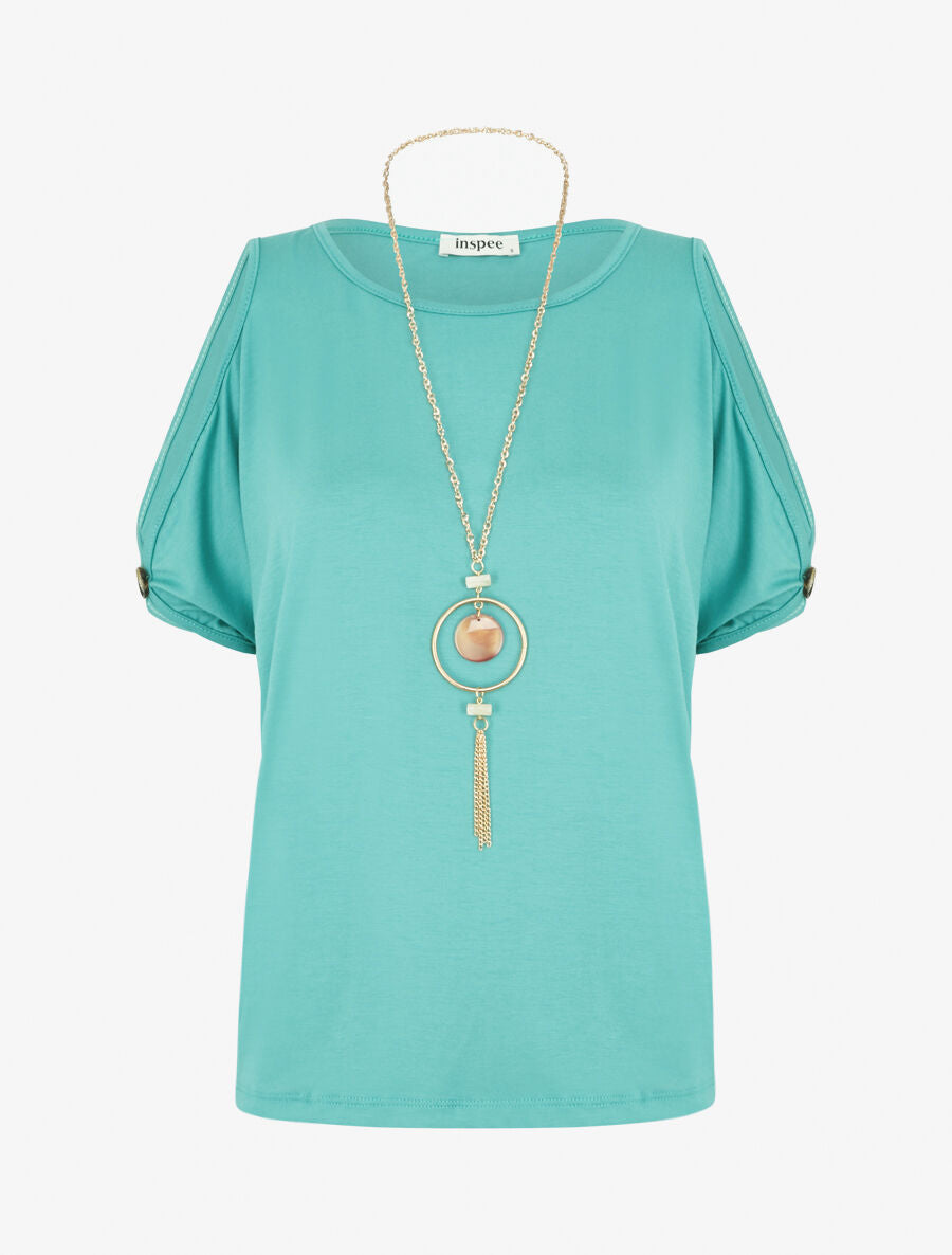 Top à manches stylisées ajourées - Vert turquoise - 4