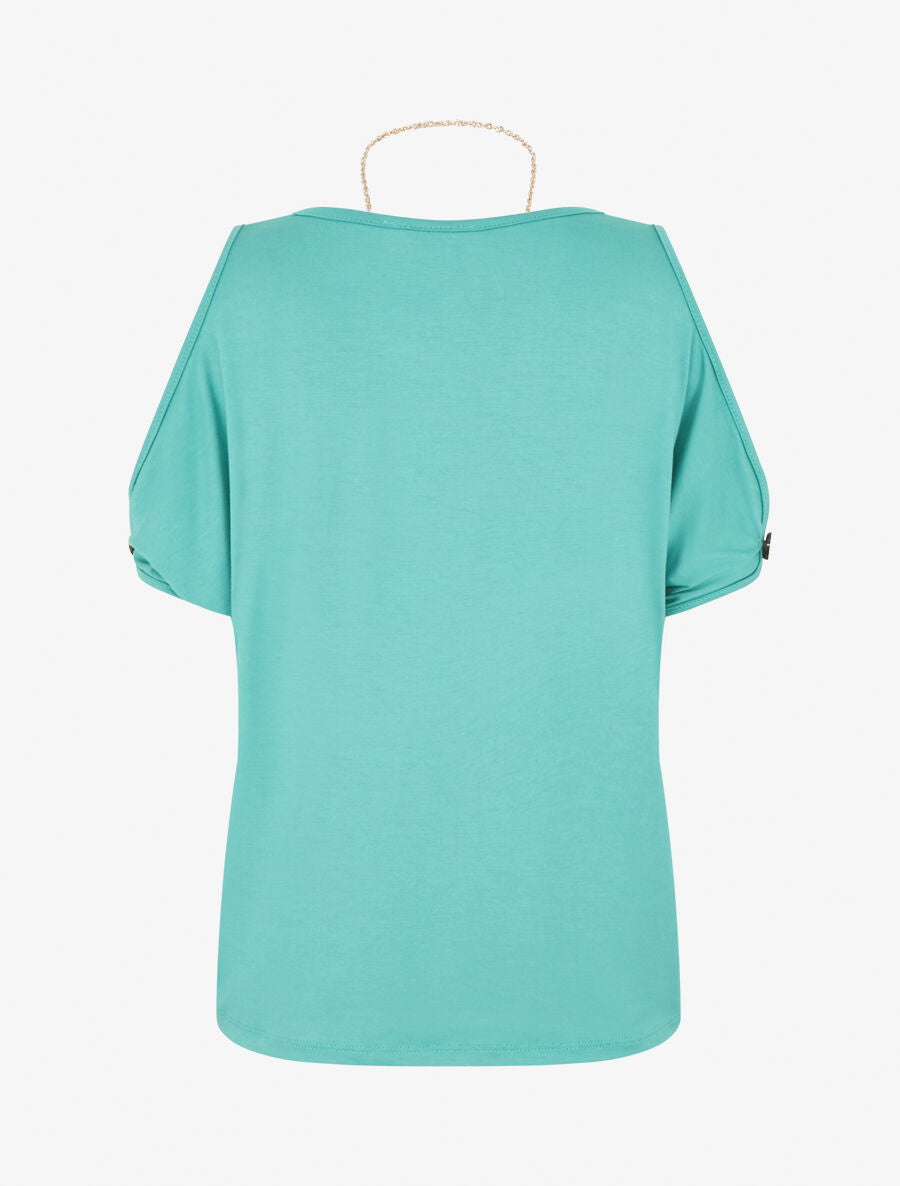 Top à manches stylisées ajourées - Vert turquoise - 2
