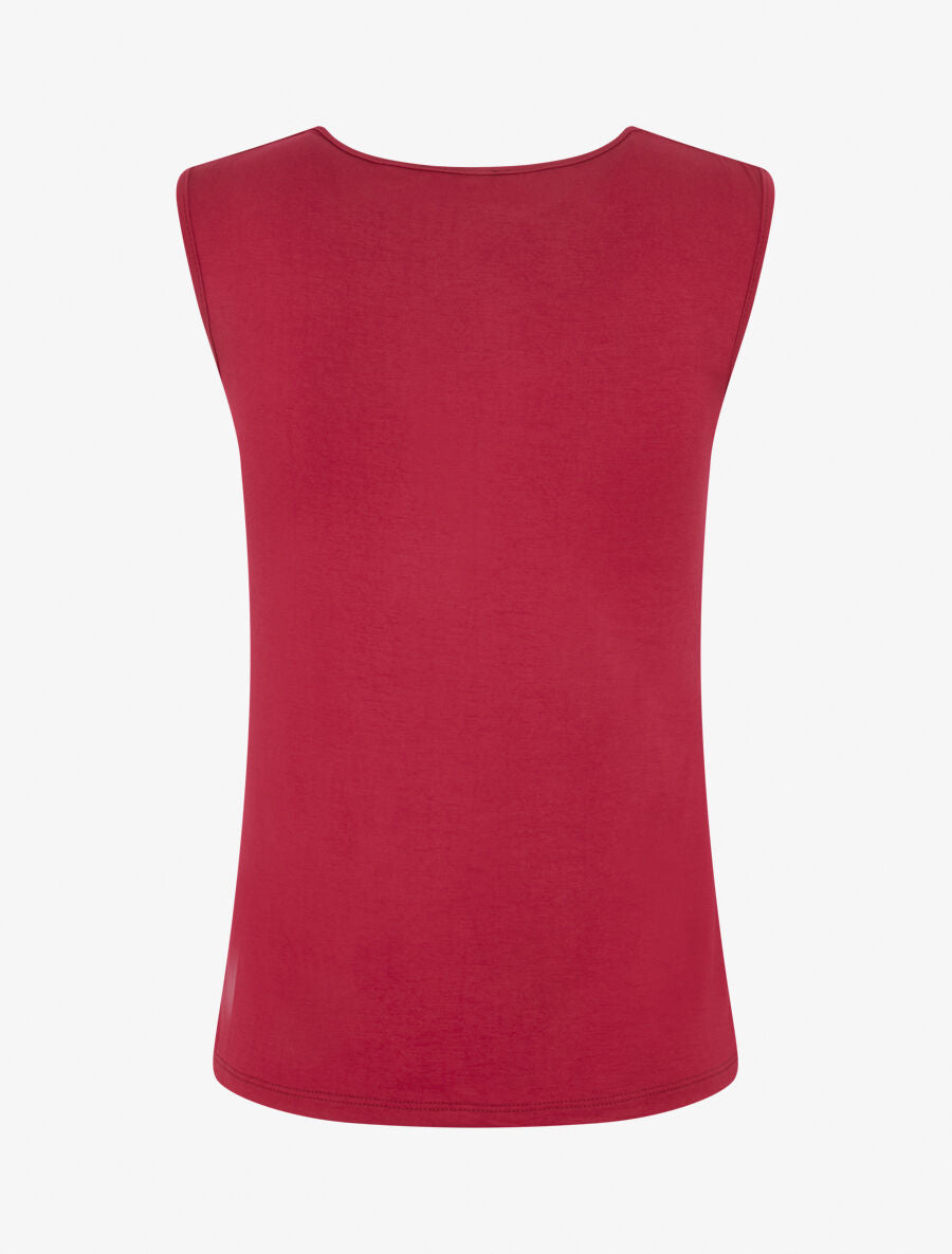 Top bénitier à décolleté dentelle - Rouge cerise - 2
