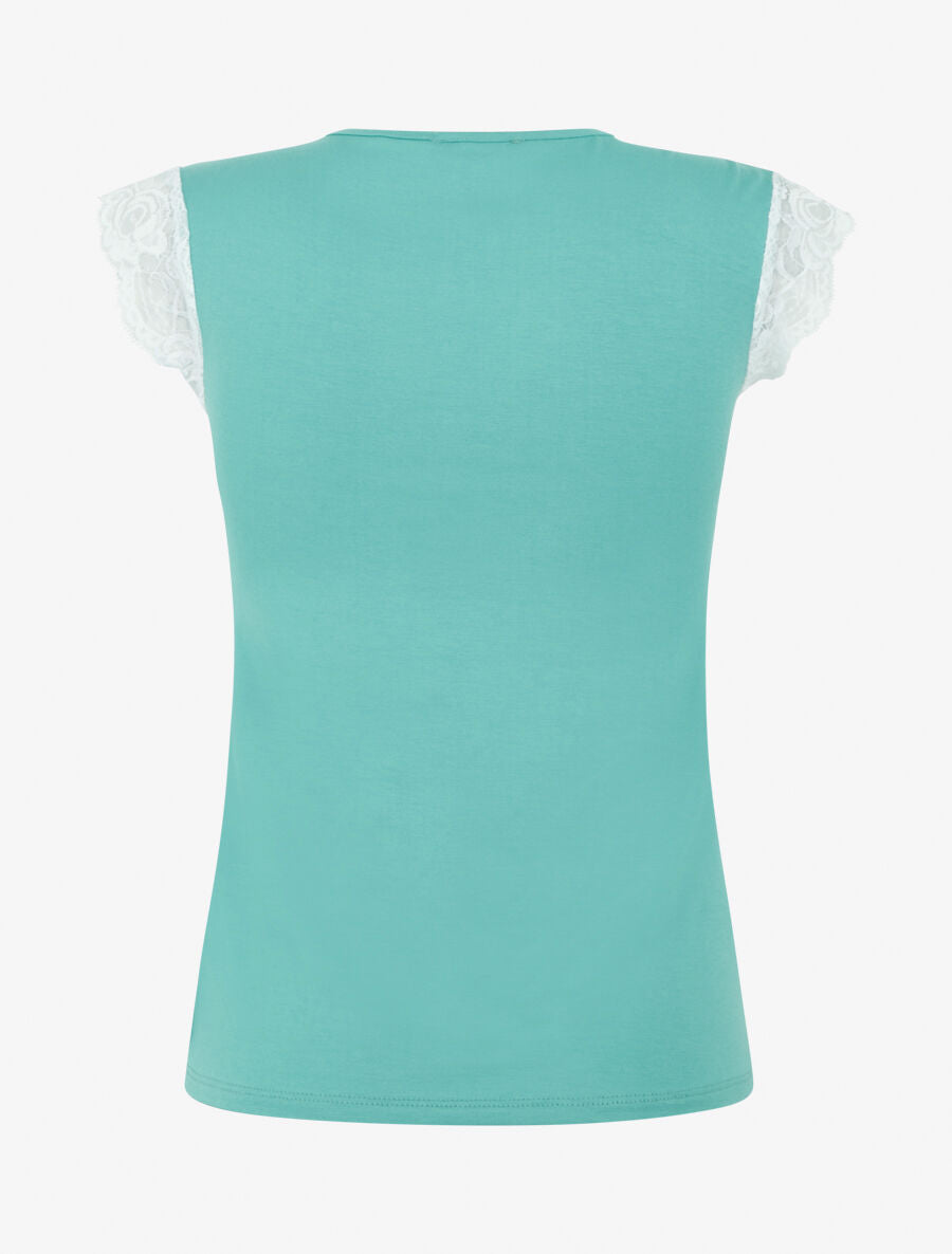 Top à larges bords dentelle - Vert turquoise - 2