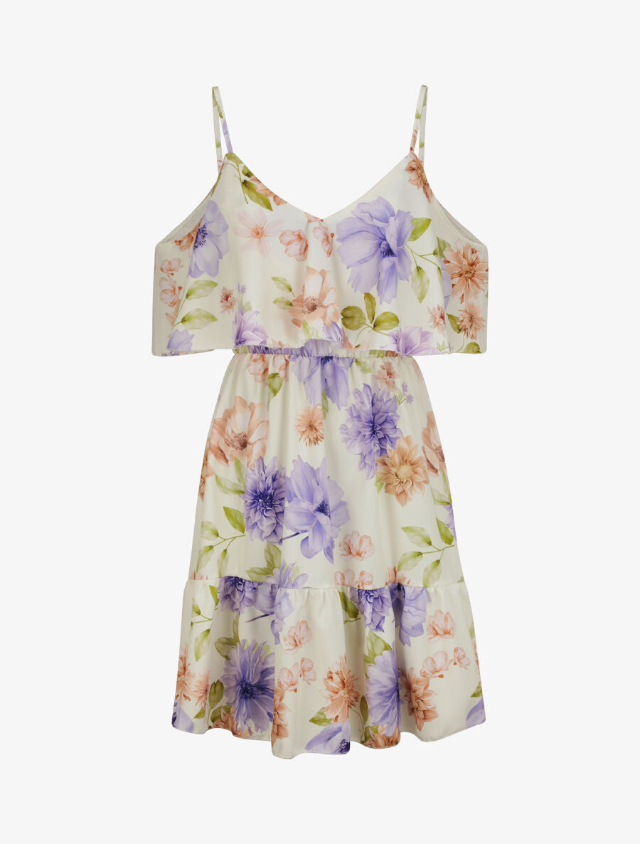 Robe à buste à basque imprimé à grandes fleurs sauvages - Écru - 3