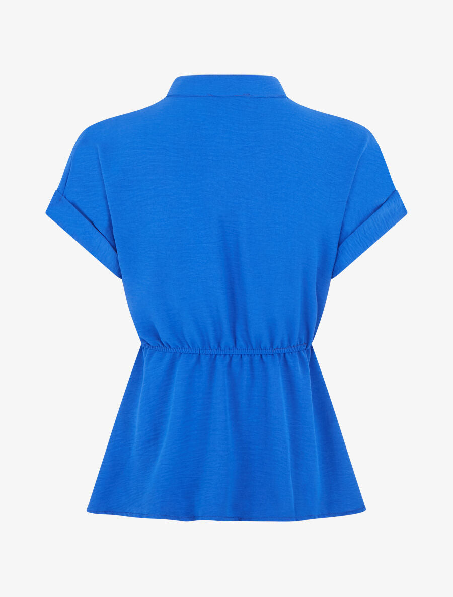 Top uni élastiqué et col boutonné - Bleu roi - 2