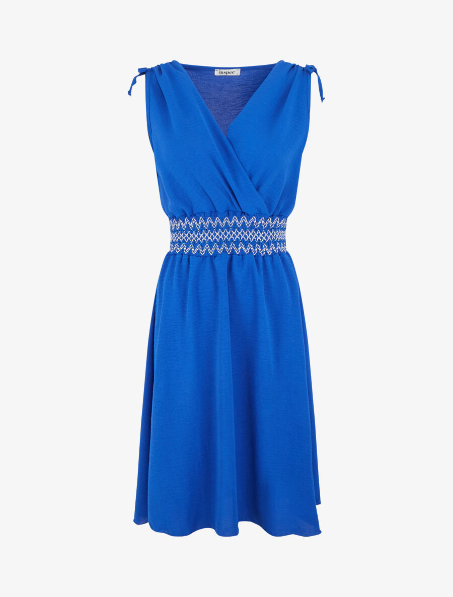 Robe à large bande élastiquée imprimé zigzag - Bleu roi - 1