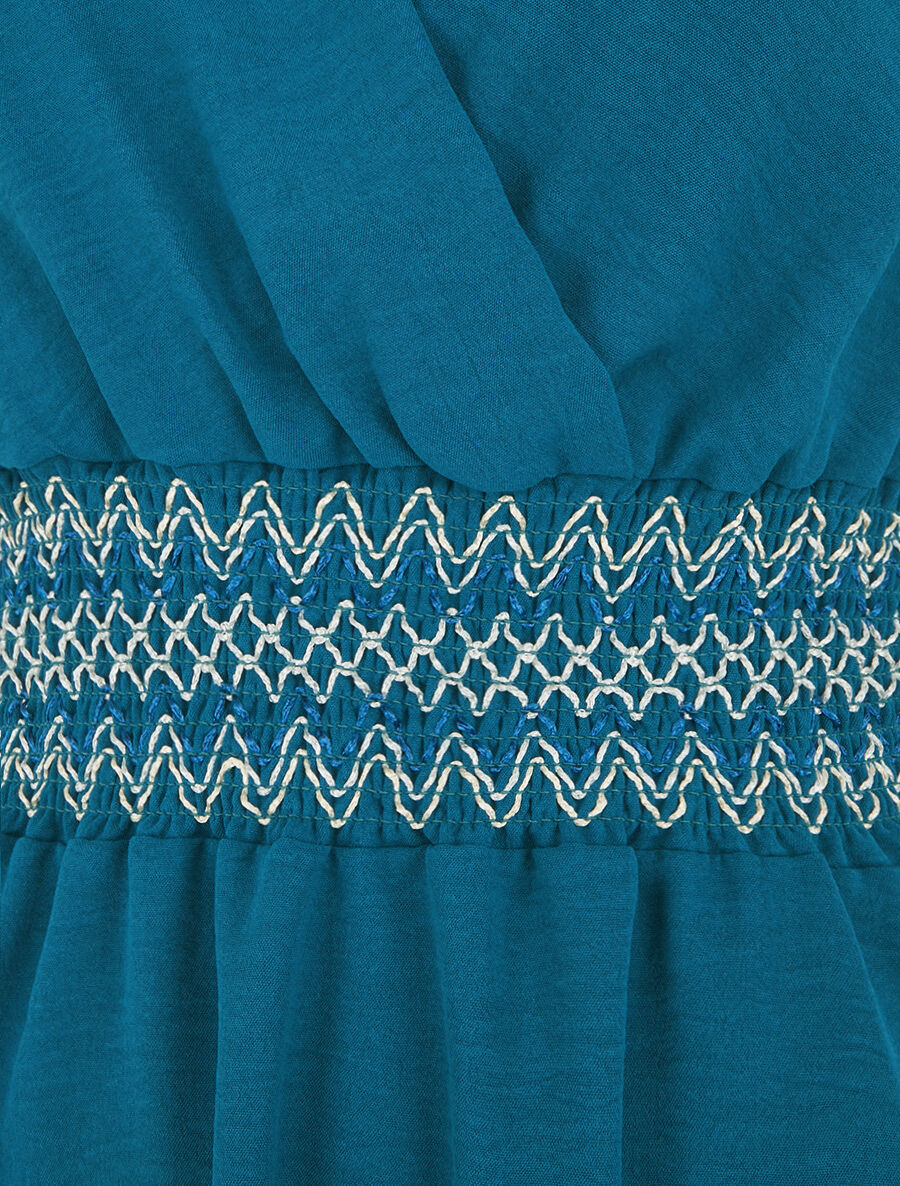 Robe à large bande élastiquée imprimé zigzag - Bleu canard - 3
