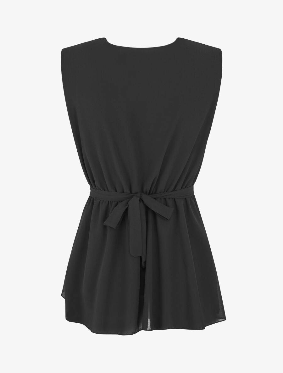 Top uni en voile élastiqué - Noir - 2