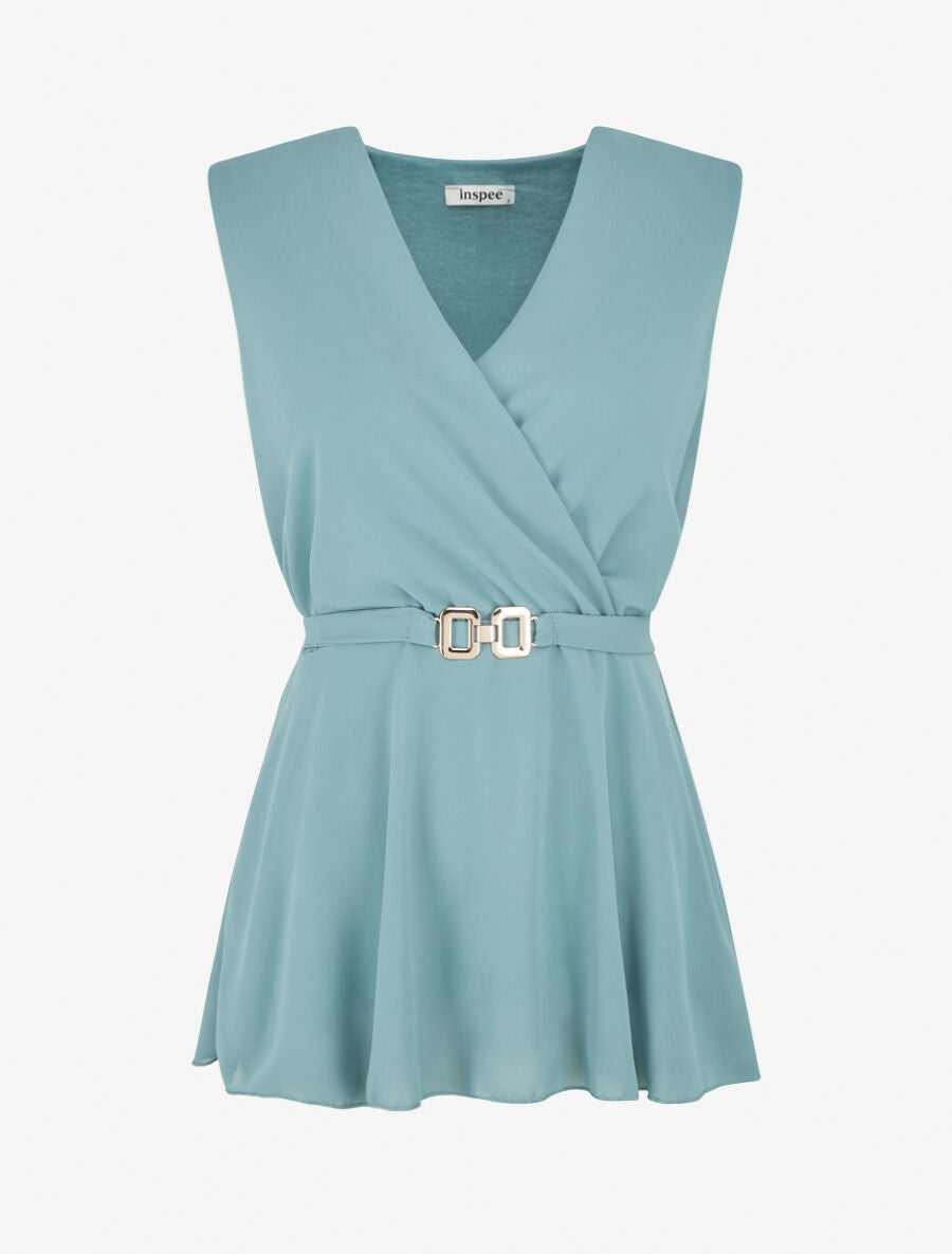 Top uni en voile élastiqué - Turquoise - 4