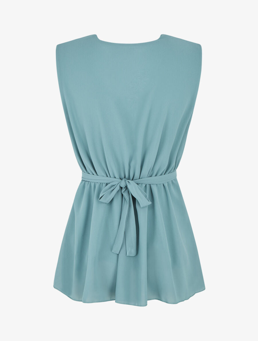 Top uni en voile élastiqué - Turquoise - 2