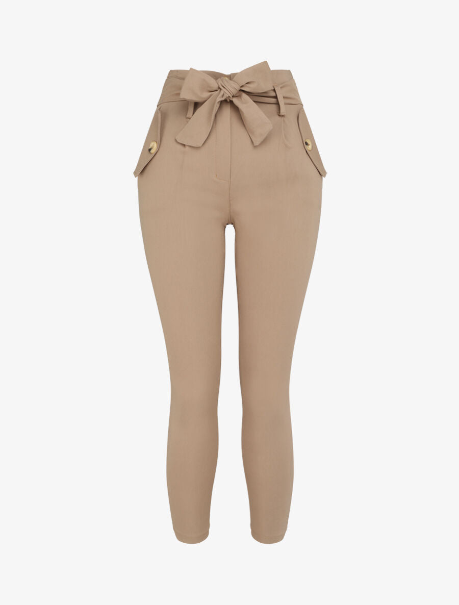 Pantalon 7/8 coupe slim à poches décoratives - Beige - 1