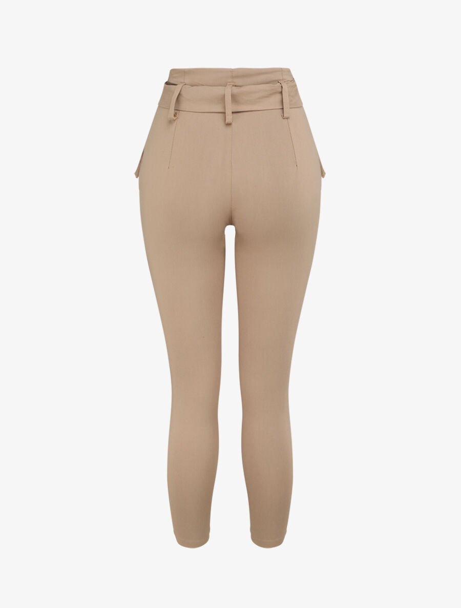 Pantalon 7/8 coupe slim à poches décoratives - Beige - 2