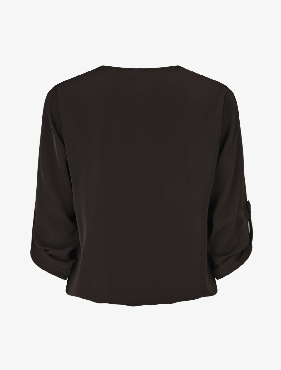 Blouse imprimé à manches retroussables - Noir - 2