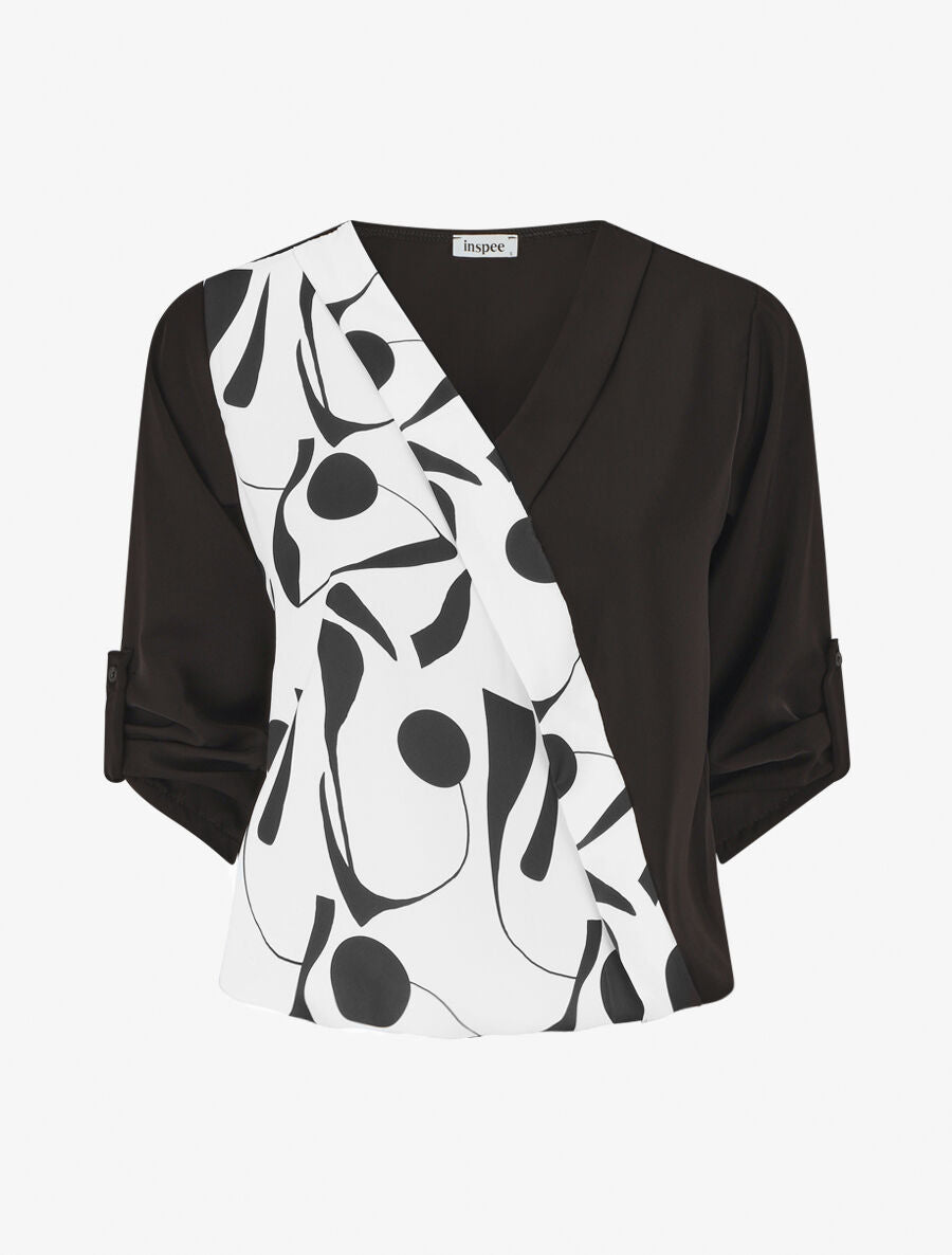 Blouse imprimé à manches retroussables - Blanc - 1