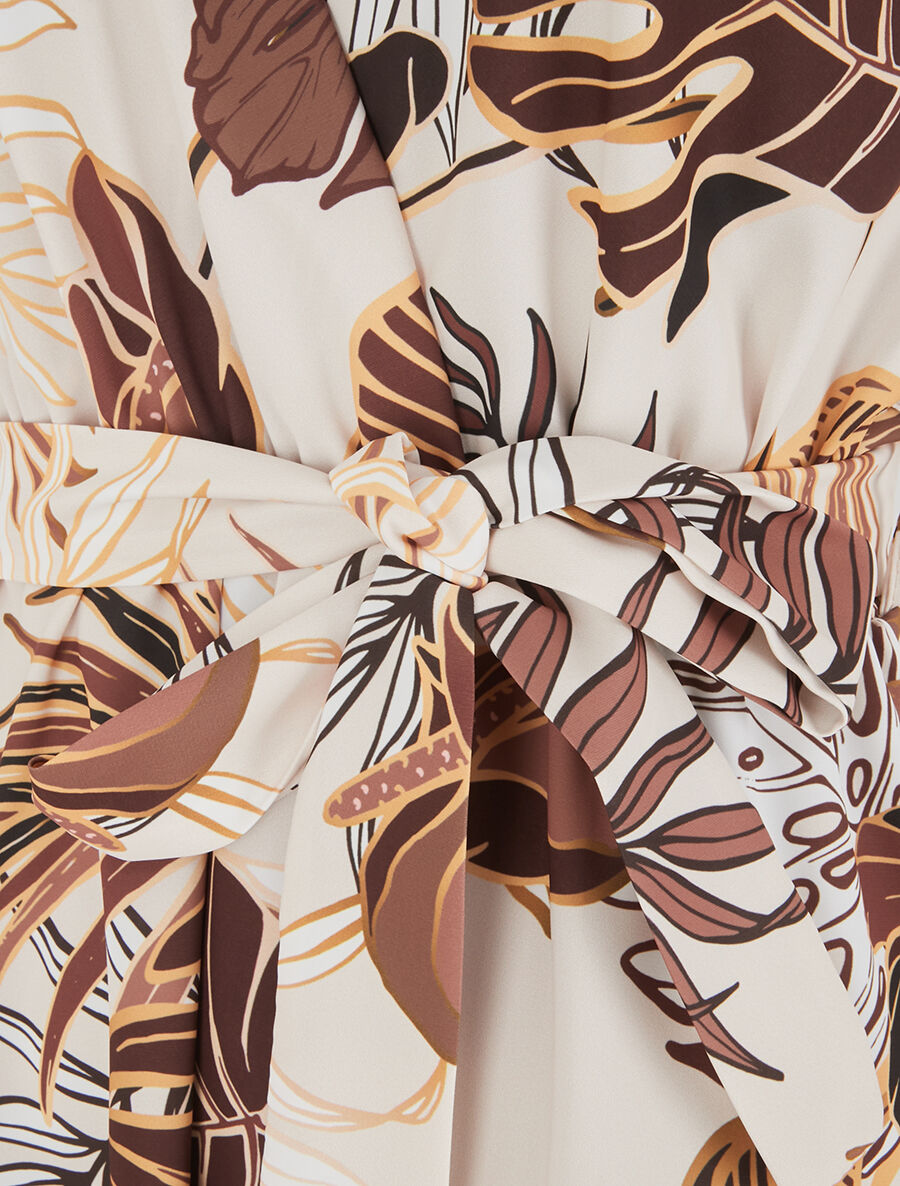 Robe imprimé feuillage à col cache-coeur - Beige - 3