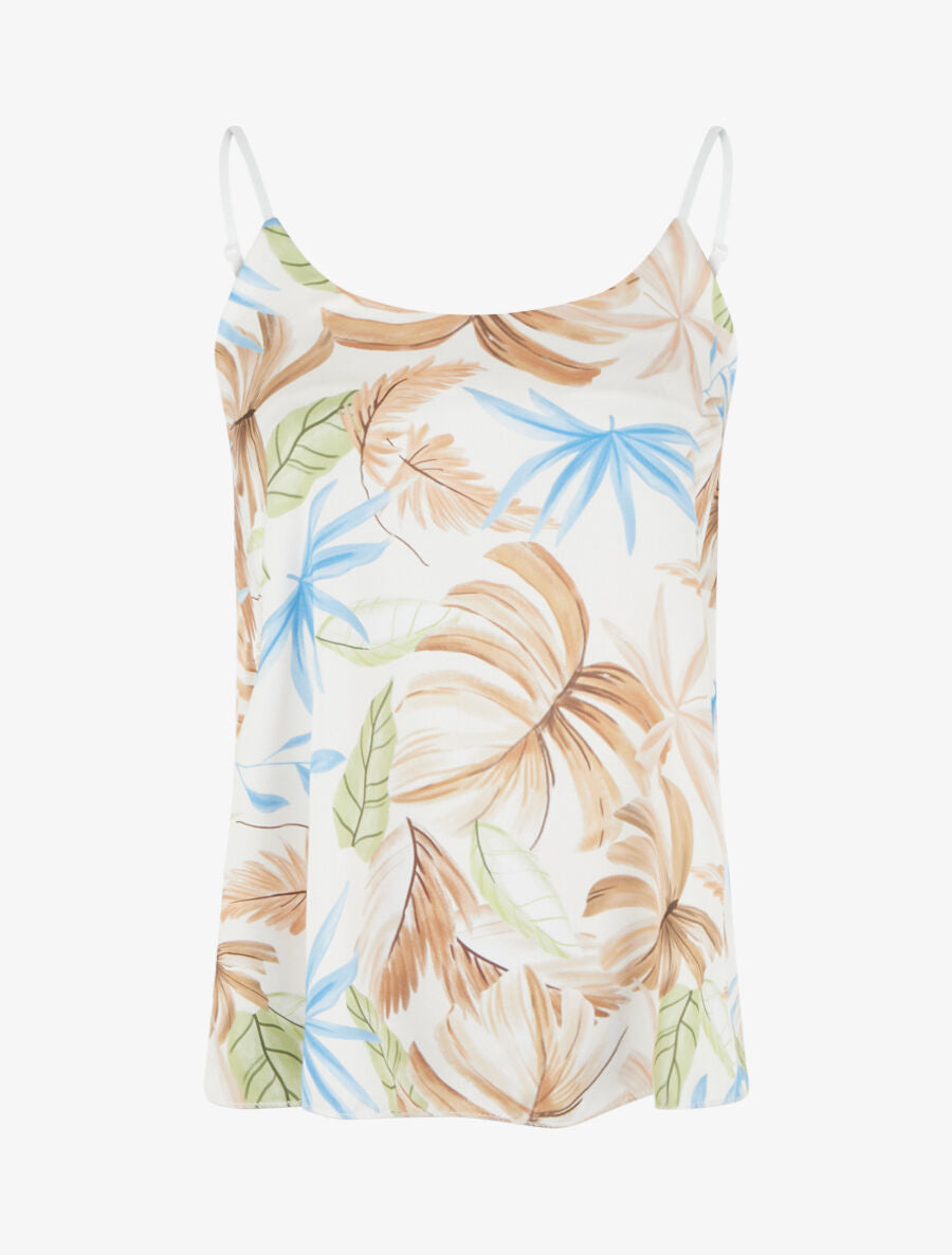 Caraco satiné droit imprimé tropical - Beige - 1