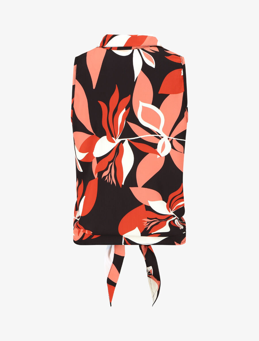Chemise sans manches à noeud imprimé floral - Noir/rouille - 2