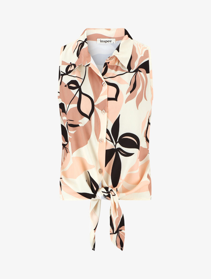 Chemise sans manches à noeud imprimé floral - Beige/rose - 4